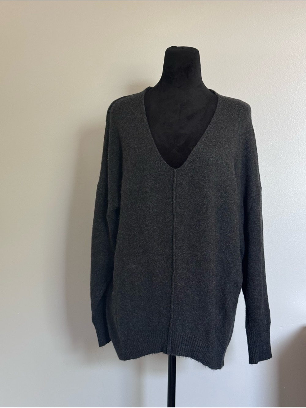 Express Charcoal Gray V-Neck Sweater